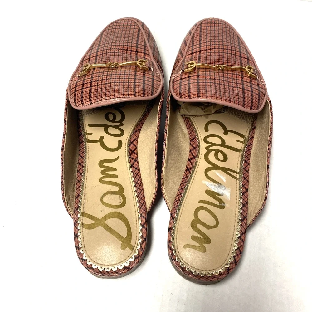 Sam Edelman Linnie Bit Loafer Mule Red Flat Leather Slide Slip Plaid Gingham 10